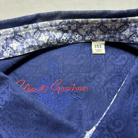 Robert Graham Mens 3XL Classic Flip Paisley Blue Button Up Shirt Plaid - Picture 3 of 7